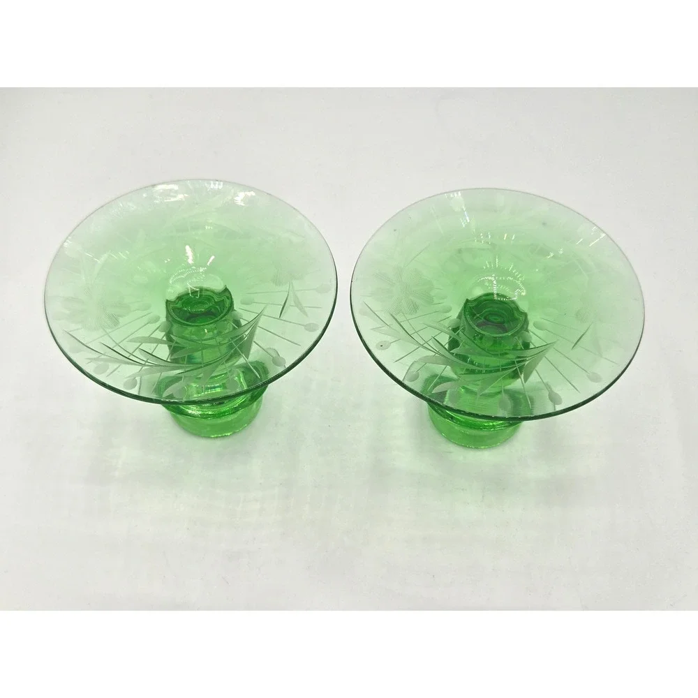 Stunning Pair of Etched Uranium Glass Candlesticks!‎